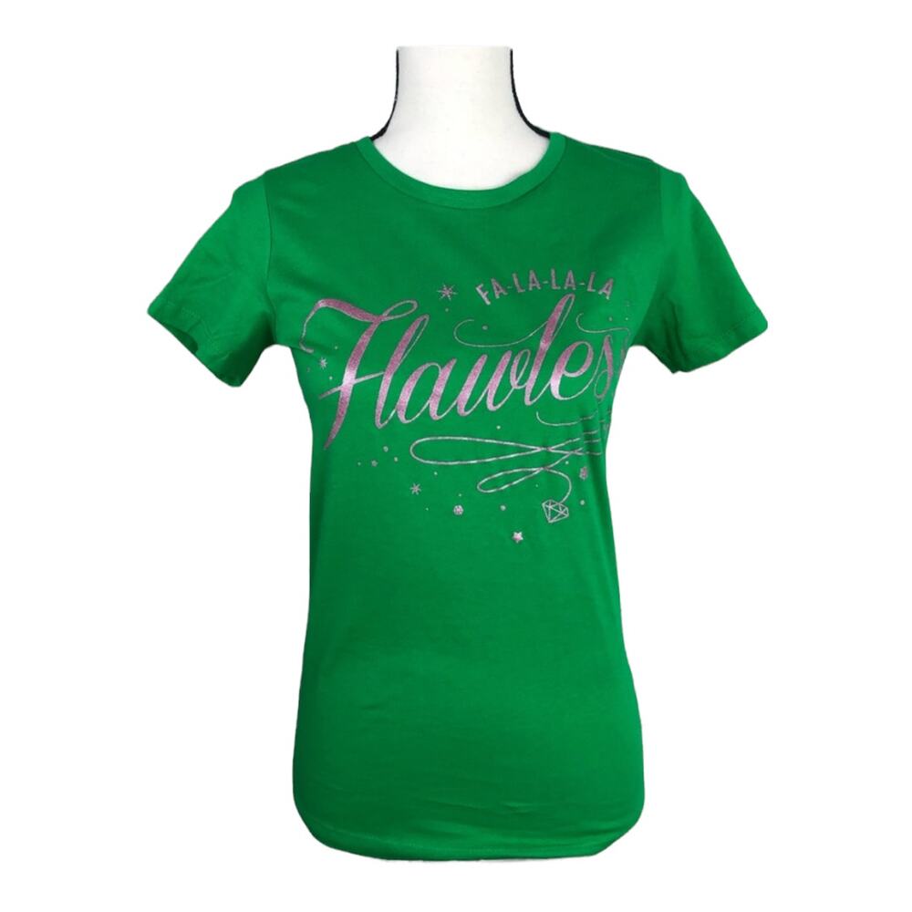 Izzy and Liv Green Pink "Fa La La La Flawless" Short Sleeve T-Shirt Size Small S